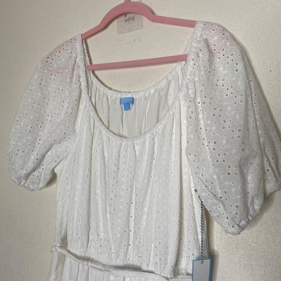 NEW Draper James‎ Maxi Dress Womens Size L White Eyelet Tiered Puff Sleeves - Picture 6 of 13